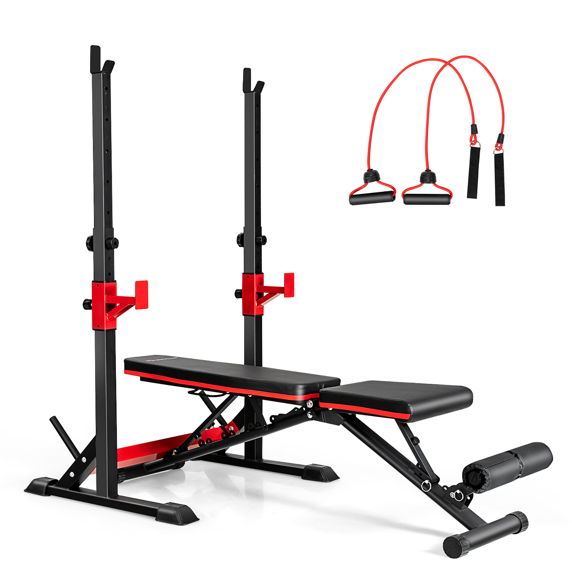 Goplus Adjustable Olympic Weight Bench Press Set with Barbell Rack for Weight Lifting Home Gym Strength Training