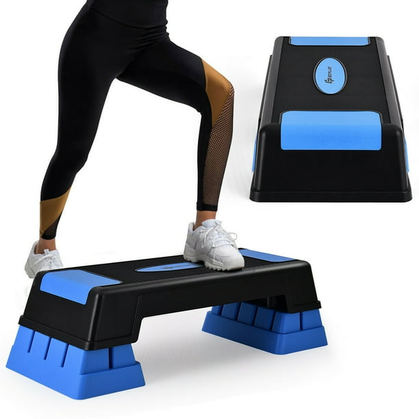 Goplus Aerobic Exercise Stepper Trainer W Riser Adjustable Height 5 7 9 Blue Walmart Business Supplies