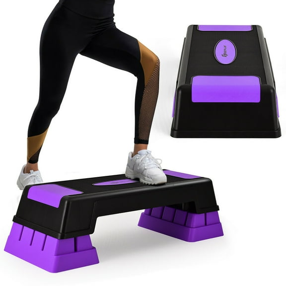 Goplus Aerobic Exercise Stepper Trainer W/Riser Adjustable Height 5''- 7''- 9'' Purple