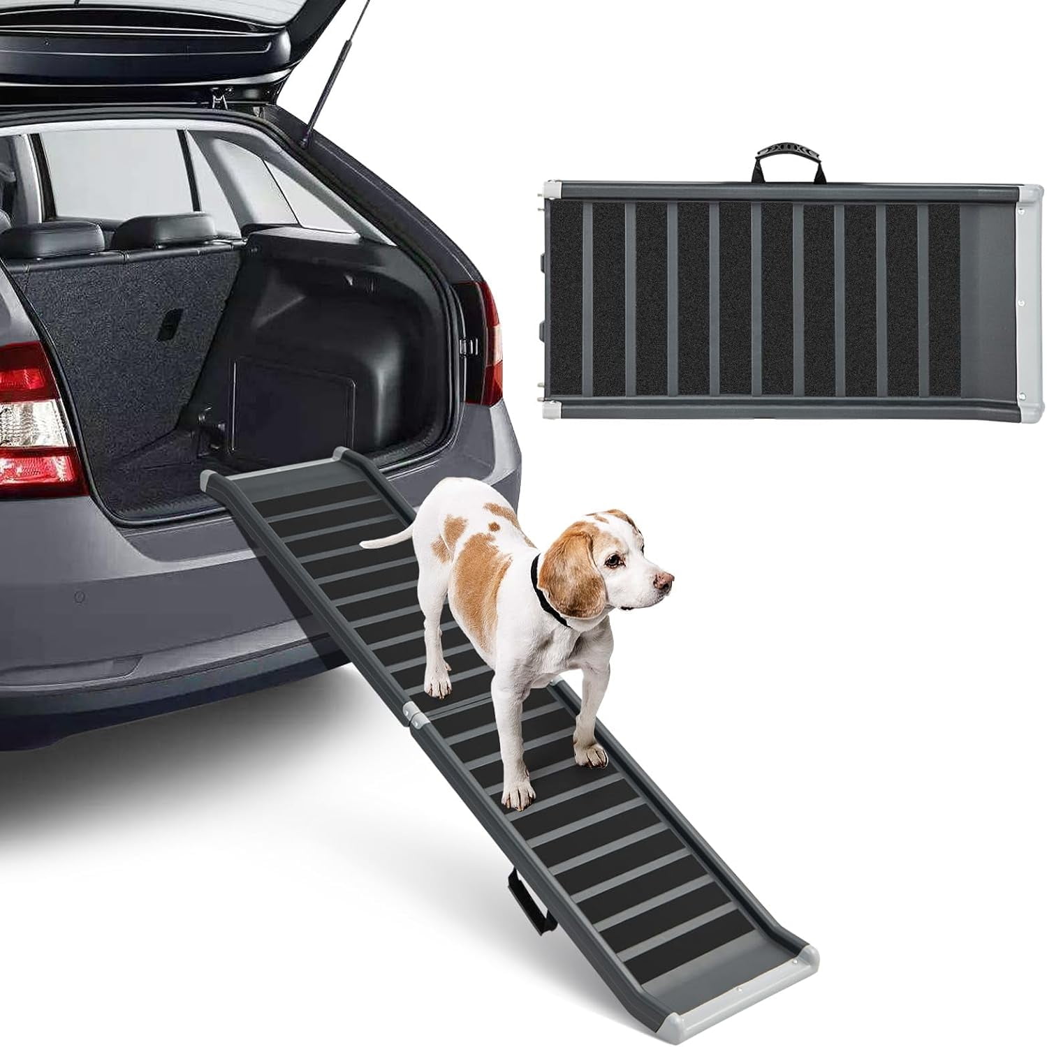 Goplus Dog Car Ramp, 63 Inch Folding Portable Pet Ramp for Large Old