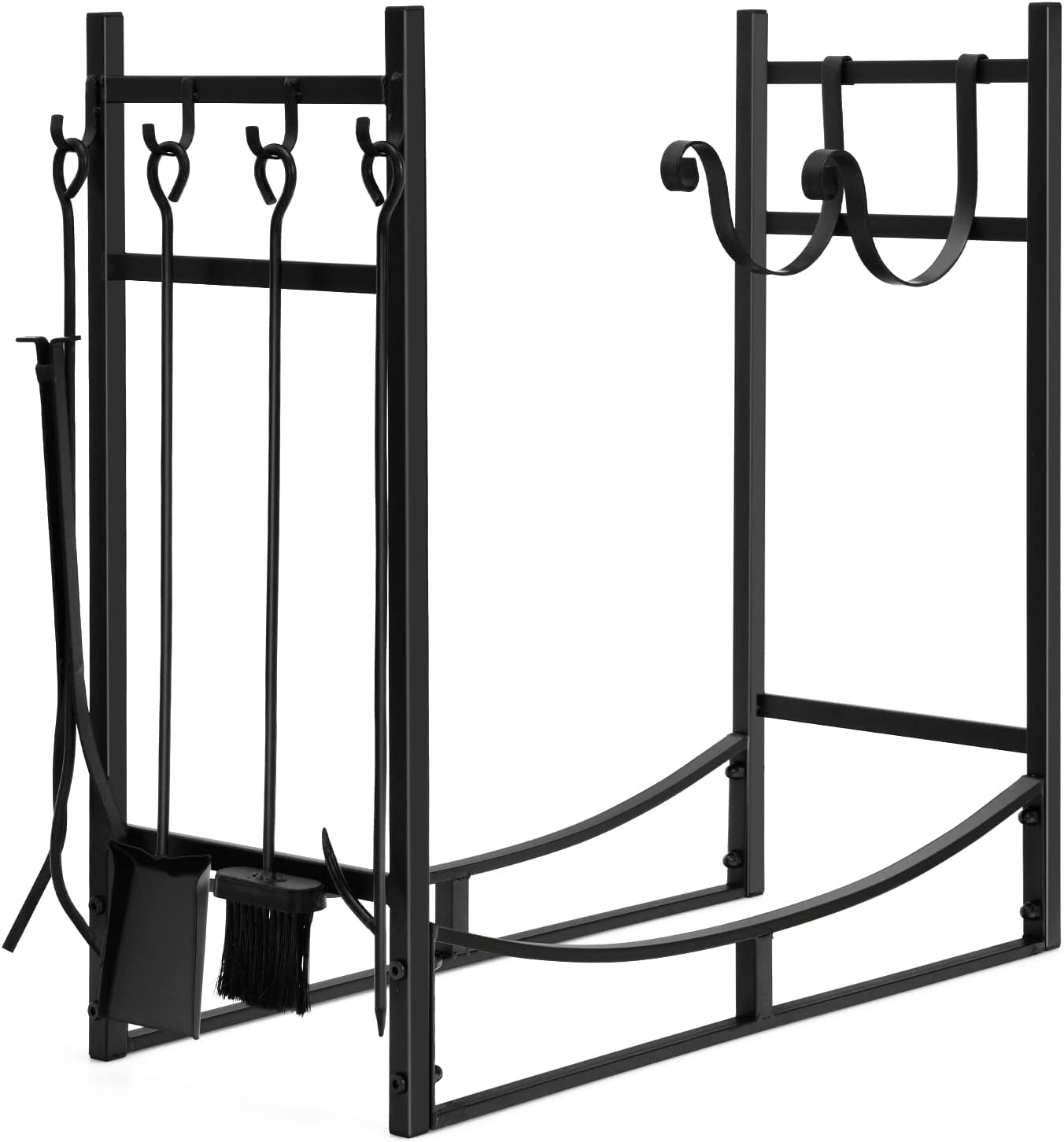 Goplus Firewood Rack Indoor, 30” Firewood Holder with 4- Piece ...