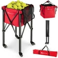 thumbnail image 1 of Goplus Foldable Tennis Ball Hopper Basket Portable Travel Teaching Cart withWheels & Bag Red, 1 of 10