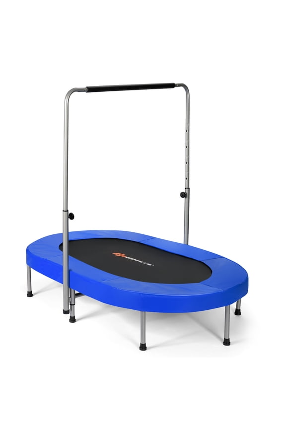 Goplus Foldable Trampoline Double Mini Kids Fitness Rebounder with Adjustable Handle Blue