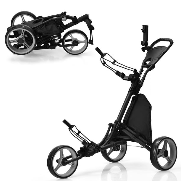 Goplus Folding 3 Wheels Golf Push Cart W/Bag Scoreboard Adjustable ...