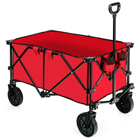 Goplus Folding Collapsible Wagon Utility Camping Cart W/Wheels & Adjustable Handle Red