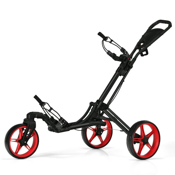 Goplus Folding Golf Push Cart W/Scoreboard Adjustable Handle Swivel Wheel Red