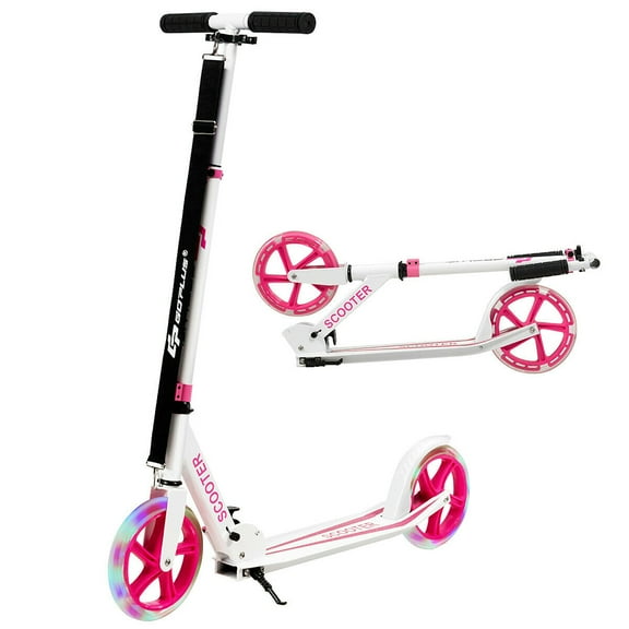 Goplus Folding Sports Kick Scooter w/LED Wheels for Kids Teens Pink