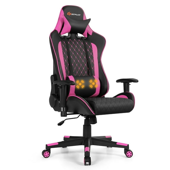 Goplus Gaming Chair Reclining Racing Chair w/Lumbar Support and Headrest Pink