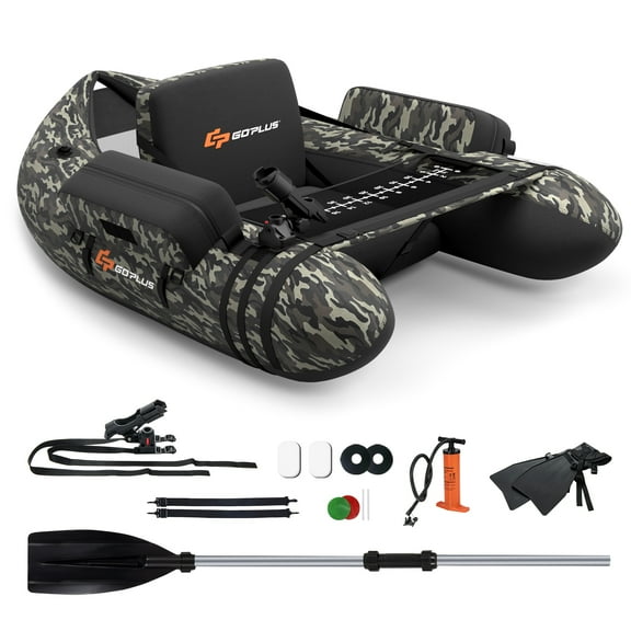 Goplus Inflatable Fishing Float Tube with Adjustable Straps & Storage Pockets & Fish Ruler