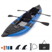 Goplus Inflatable Water Float Set Portable 2-person Kayak with Aluminium Oars EVA Padded Seat Blue