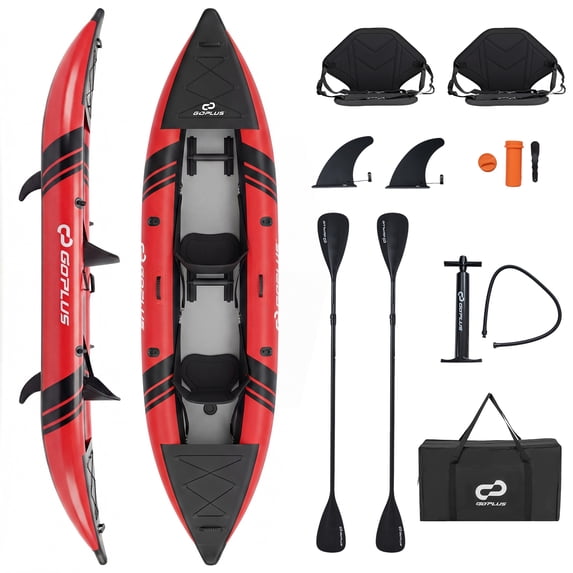 Goplus Inflatable Kayak Set Portable 2-person Kayak with Aluminium Oars EVA Padded Seat Red