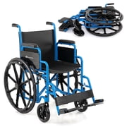 Goplus Lightweight Folding Wheelchair for Adults with Swing-Away Footrest & Desk Arm 16.5" Seat Blue