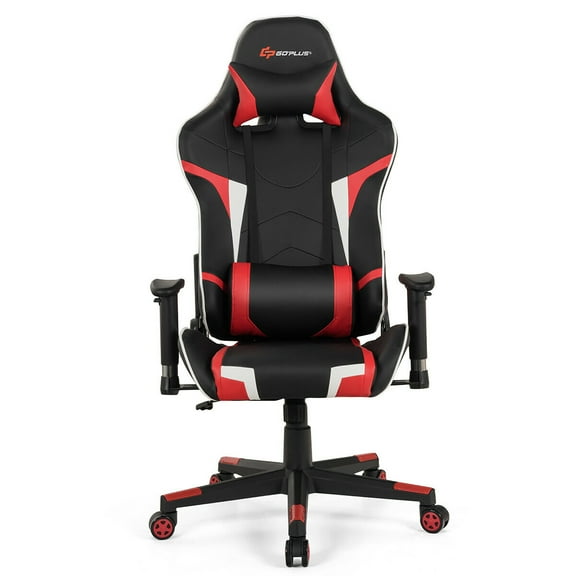 Goplus Massage Gaming Chair Racing Computer Swivel Chair with Headrest & Lumbar Support Red