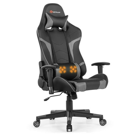 Costway Massage Gaming Chair Reclining Swivel Racing Office Chair w/Lumbar Support Grey - Grey + Black