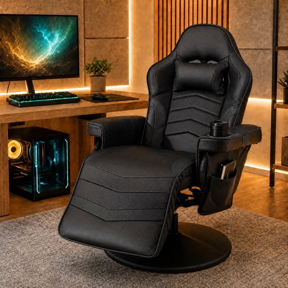 Goplus Massage Gaming Recliner Height Adjustable Racing Swivel Chair with Cup Holder Black