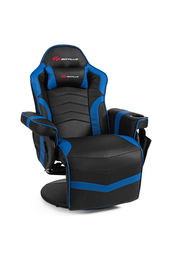 Goplus Massage Gaming Recliner Reclining Racing Chair Swivel Blue