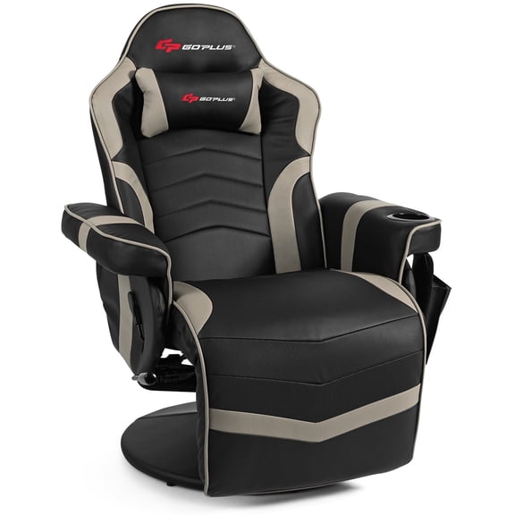 Goplus Massage Gaming Recliner Reclining Racing Chair Swivel Gray