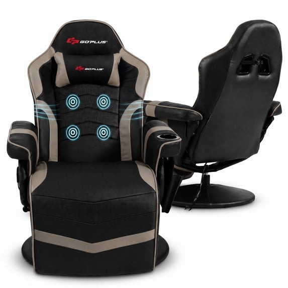 Goplus Massage Gaming Recliner Reclining Racing Chair Swivel Gray