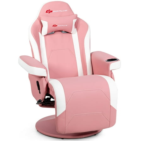 Goplus Massage Gaming Recliner Reclining Racing Chair Swivel w/Cup Holder & Pillow Pink