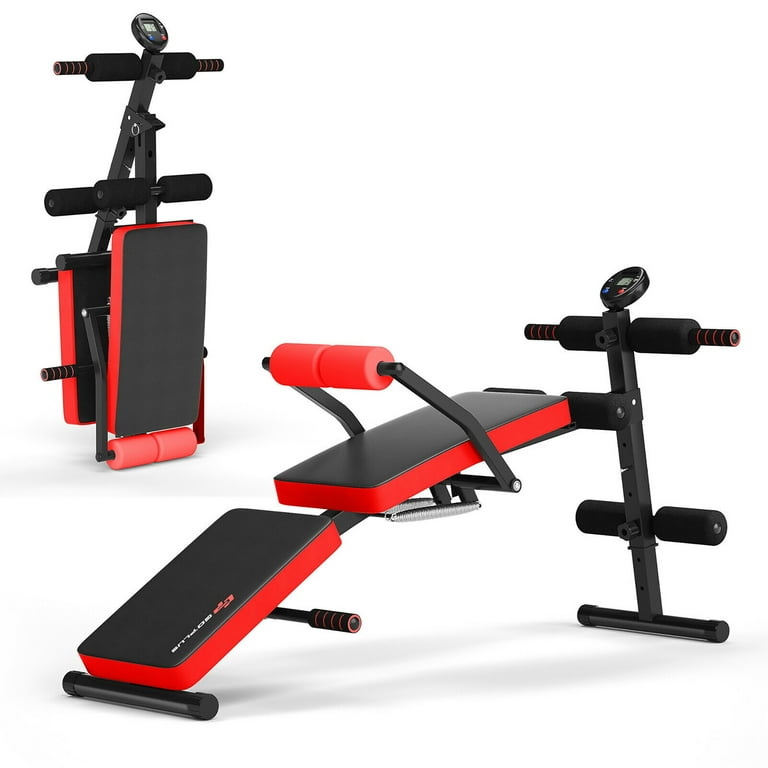 Goplus Multi Functional Gym Weight Bench Adjustable Sit up Board w Monitor Foldable Red Walmart