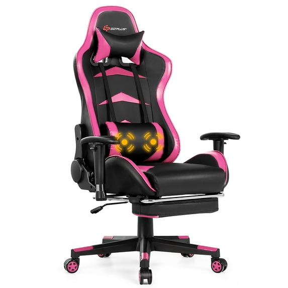 Goplus Office Massage Gaming Chair Reclining Swivel Racing with Footrest Pink