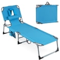 thumbnail image 1 of Costway Outdoor Beach Lounge Chair Folding Chaise Lounge with Pillow Blue, 1 of 9