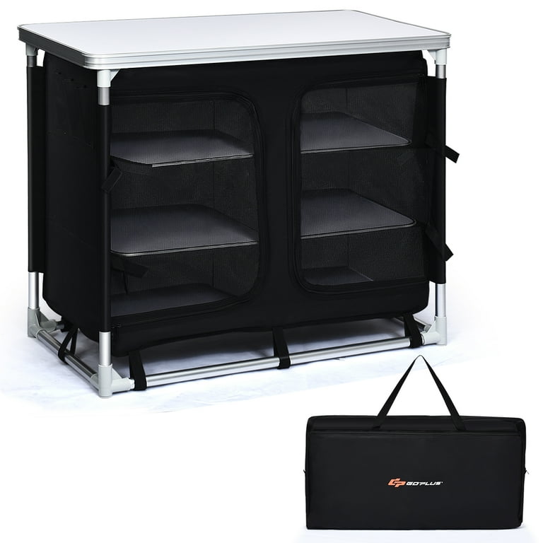 Goplus Outdoor Metal Folding Portable BBQ Grill Table with Storage