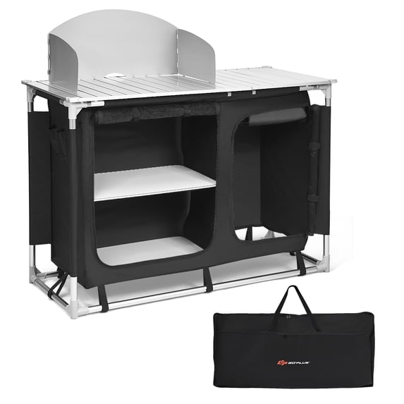 Goplus Portable BBQ Camping Grill Table Kitchen Sink Station w/ Storage Organizer Basin