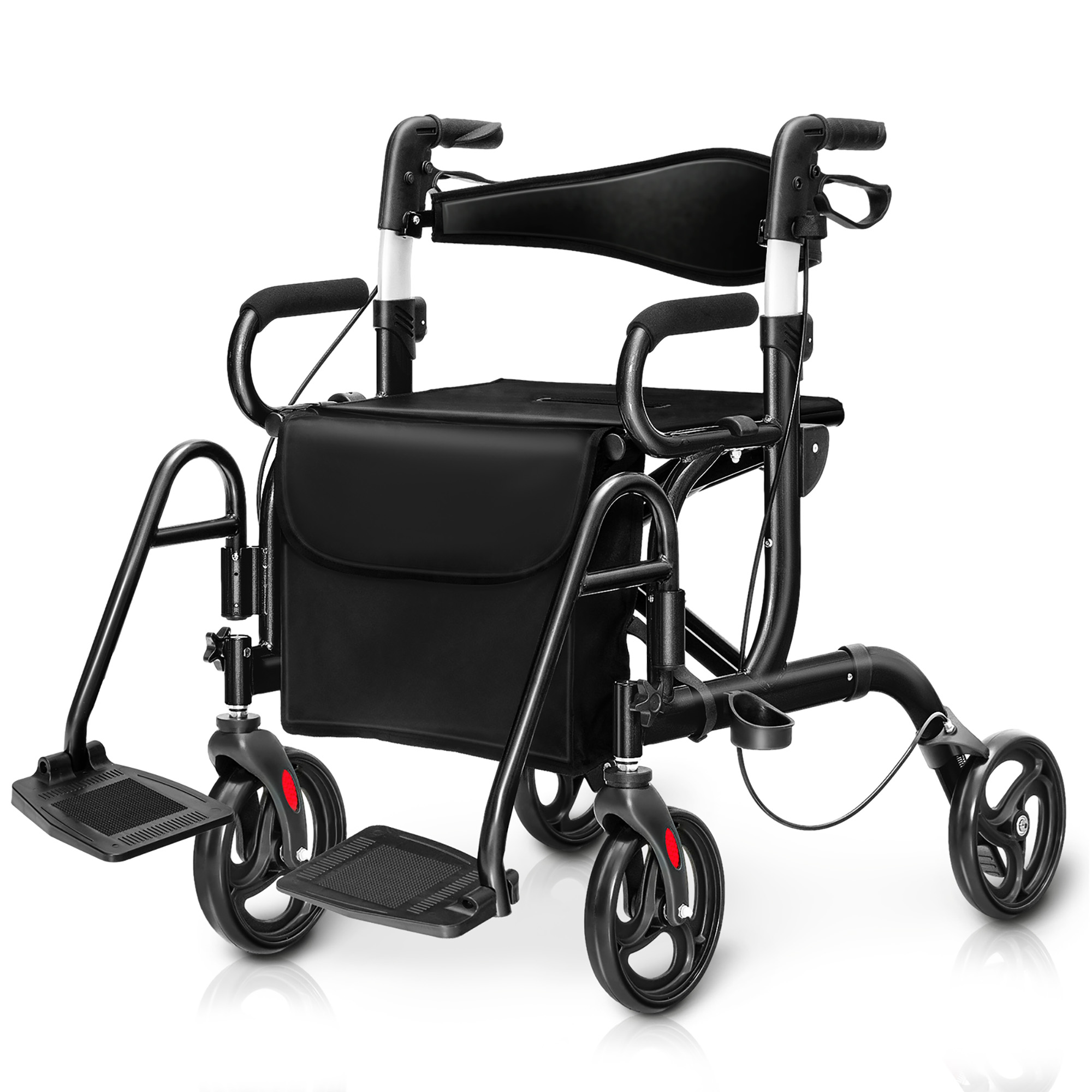 Goplus Rollator Walker with Seat Folding Walker with 8-inch Wheels ...