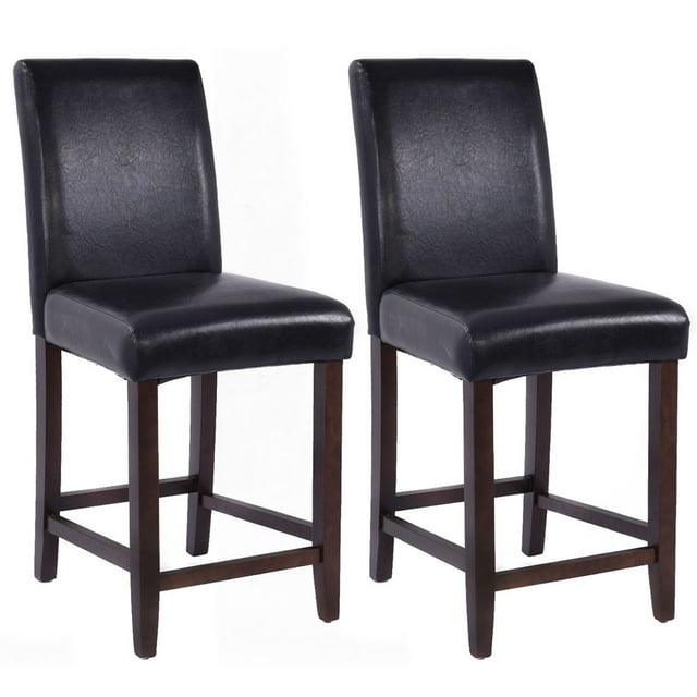 Goplus Set of 2 Kitchen Bar Stools Padded Dining Height Wood Chairs