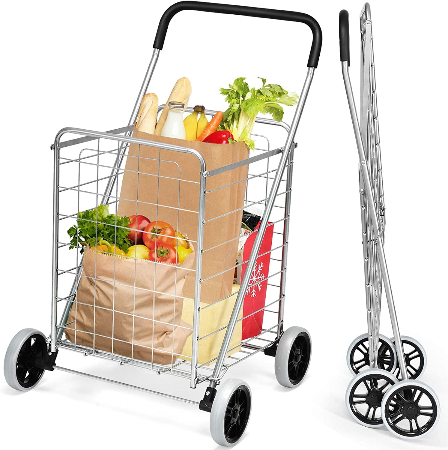 Goplus Shopping Carts for Groceries, Heavy Duty Folding Shopping Cart