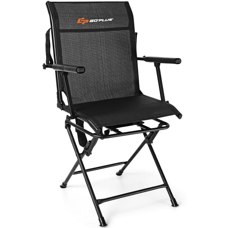 Black Foldable Mesh Chair Multi-Position Swivel Hunting Chair with Arm
