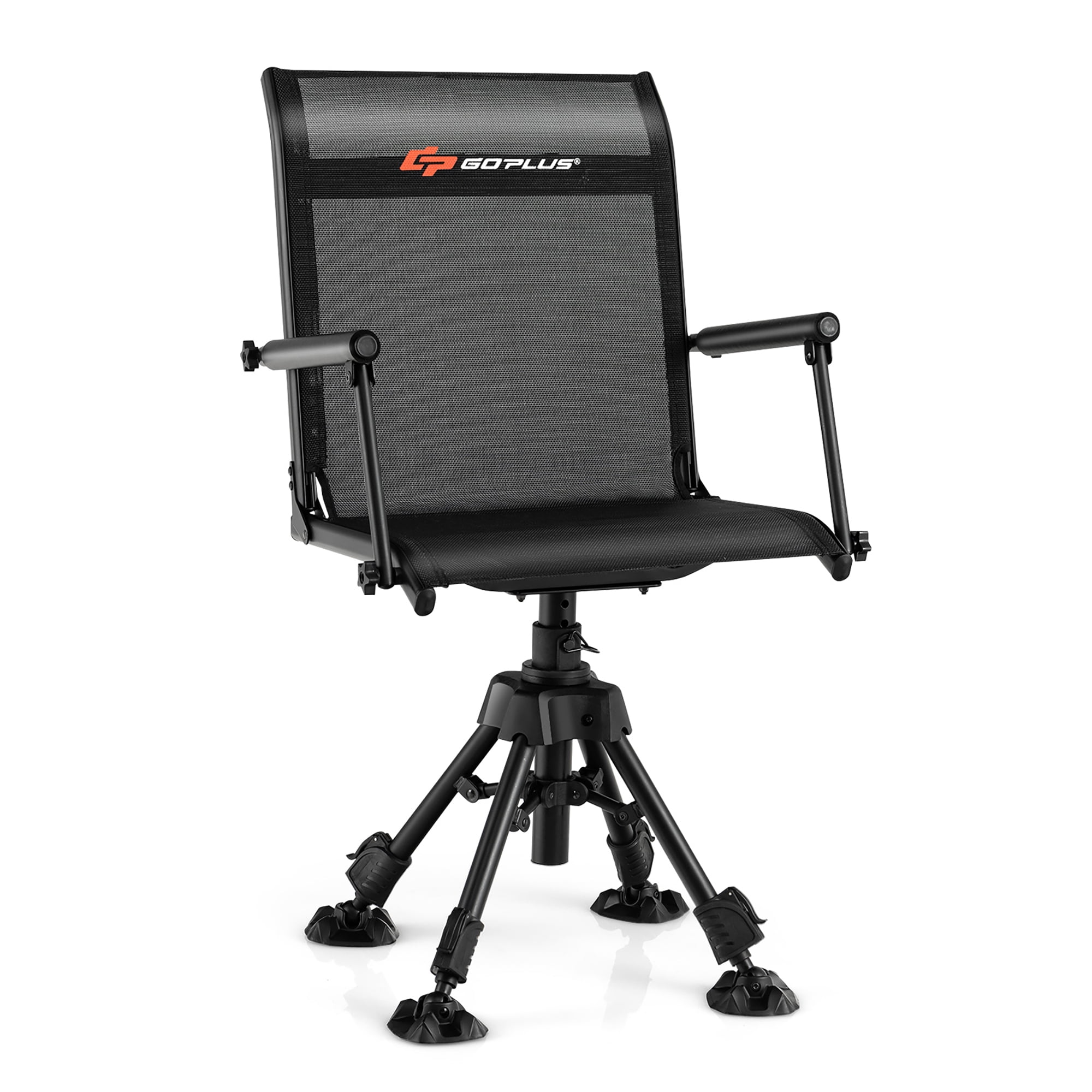 Goplus Swivel Hunting Chair w/4 360°Adjustable Legs Folding Silent Swivel  Blind Chair 