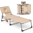 Goplus Tanning Chair, Folding Adjustable Patio Lounge Chair with Face