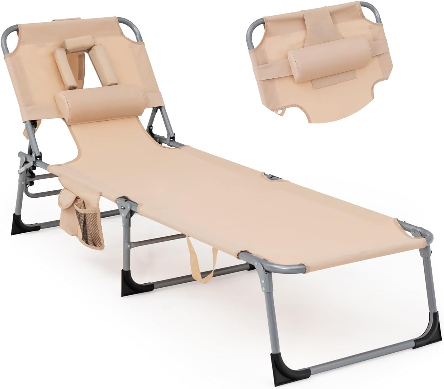 Goplus Tanning Chair, Folding Beach Lounge Chair with Face &Arm Hole, 5