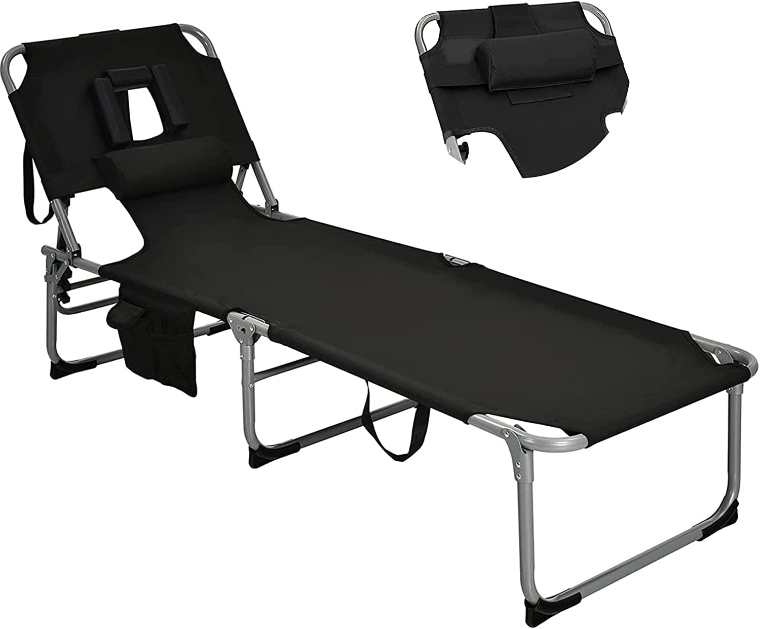 Goplus Tanning Chair, Folding Beach Lounge Chair with Face &Arm Hole, 5