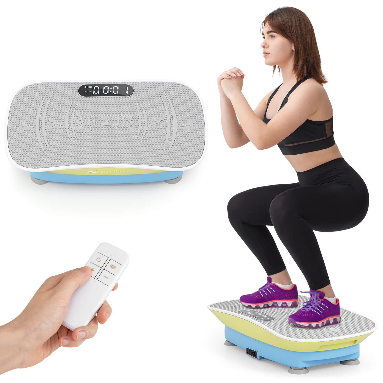 Goplus Vibration Plate Exercise Machine with 10 Speed Intensities Remote for Home FitnessGreen+Blue
