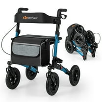 Goplus Walker for Seniors Folding Rollator Walker with 9" Pneumatic Tires for All Terrain Blue