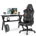 thumbnail image 1 of Goplus X-Shaped Gaming Desk & Racing Style Massage Chair Set Home Office Black+Grey, 1 of 10