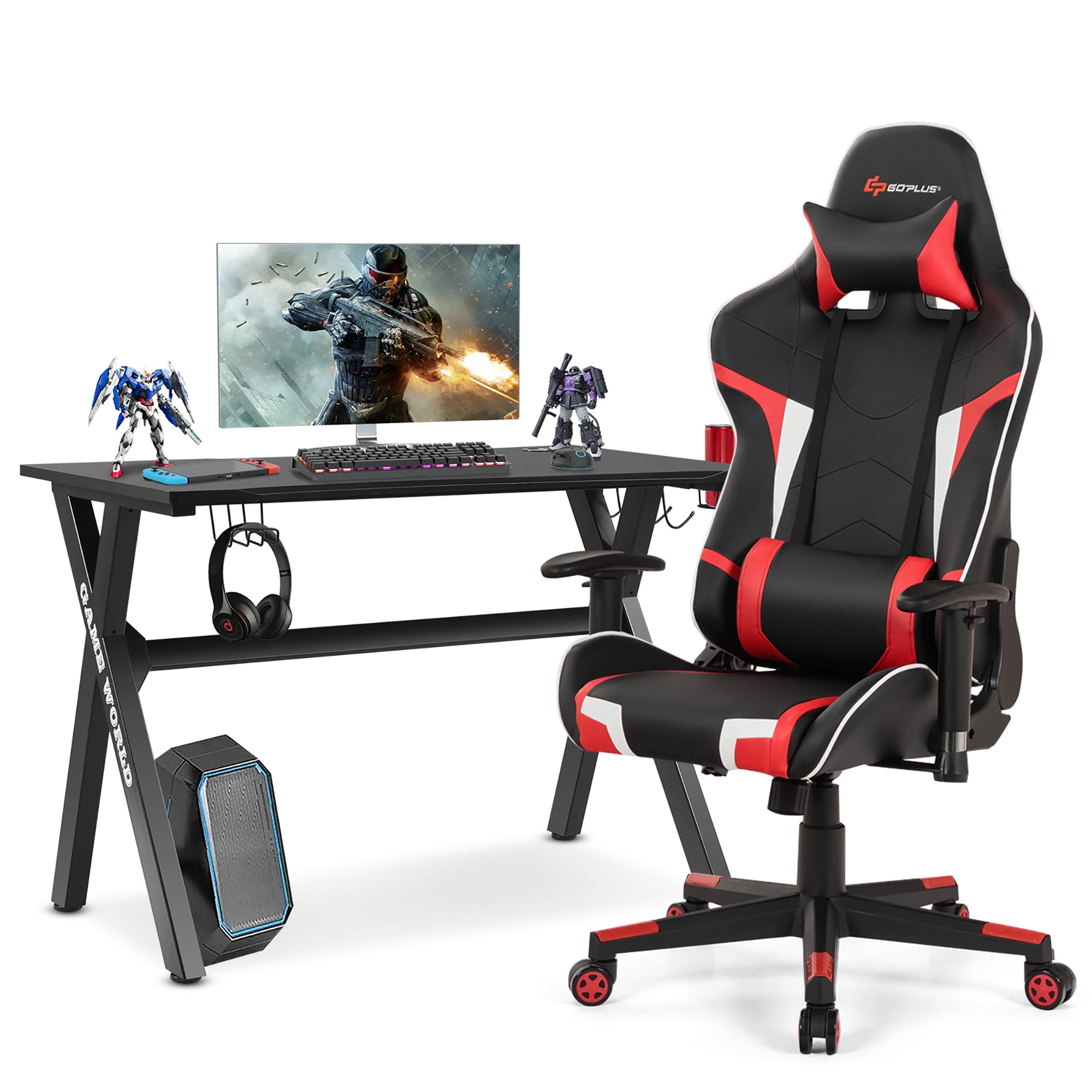 Goplus X Shaped Gaming Desk Racing Style Massage Chair Accessories Set Home Office Black Grey Walmart