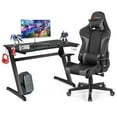 thumbnail image 1 of Goplus Z-Shaped Racing Style Desk &  Massage Gaming Chair Set for Home Office Grey, 1 of 3