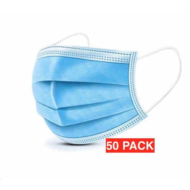 Disposable Protective Face Masks (50-Count) Ear Loop, Easy Breathability, Light and Soft, 3-ply, 17.5 cm x 9.5 cm, Blue