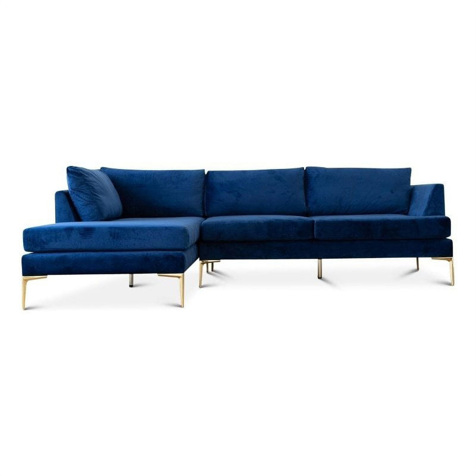 Goran Navy Blue Velvet Modern Living Room Corner Sectional Couch