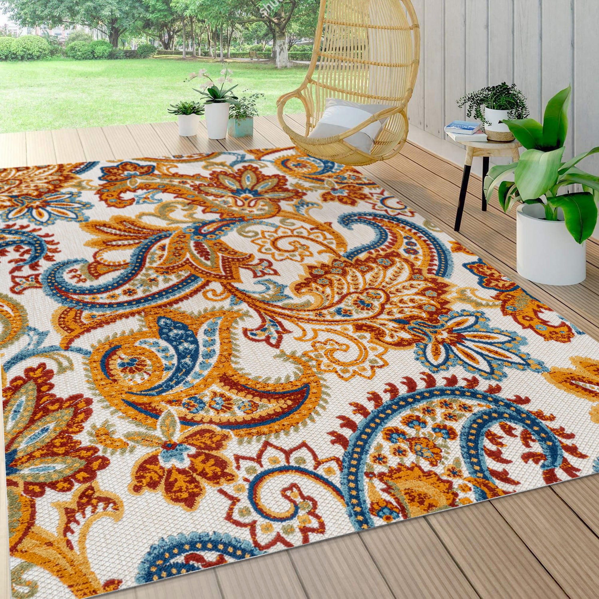 Gordes Paisley High-Low Orange Multicolor Synthetic Area Rug