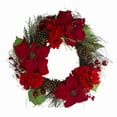 thumbnail image 1 of Gordon Companies 33532688 24 in. Poinsettia & Hydrangea Flowers with Berries Grapevine Christmas Wreath, Red - Unlit, 1 of 1
