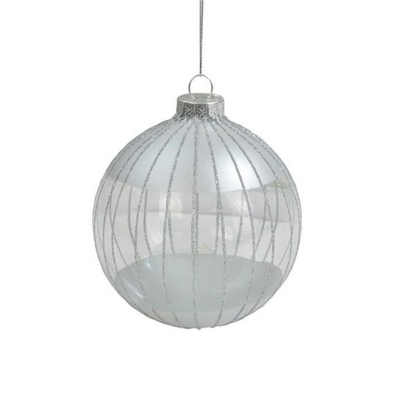 Gordon Companies 33750262 4 in. Glitter Striped Glass Ball Christmas Ornament, Clear & Silver