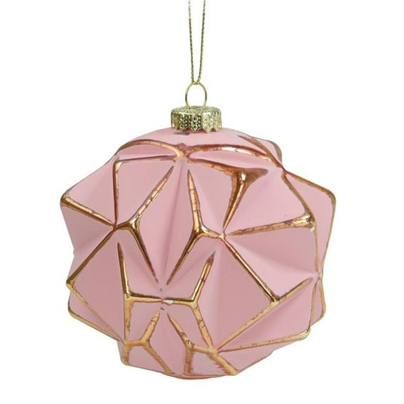 Gordon Companies 33750229 4 in. Round Geometric Glass Christmas Ornament, Pink & Gold