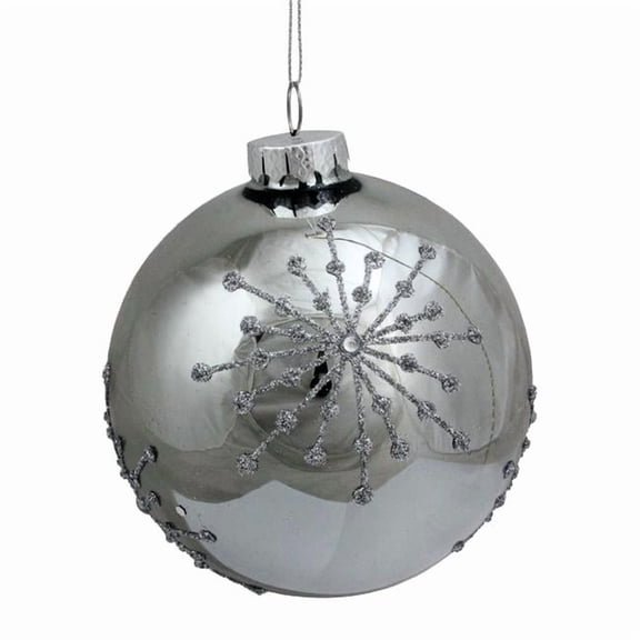 Gordon Companies 33750231 4 in. Shiny Mirrored Ball with Raised Snowflake Design Christmas Ornament, Silver