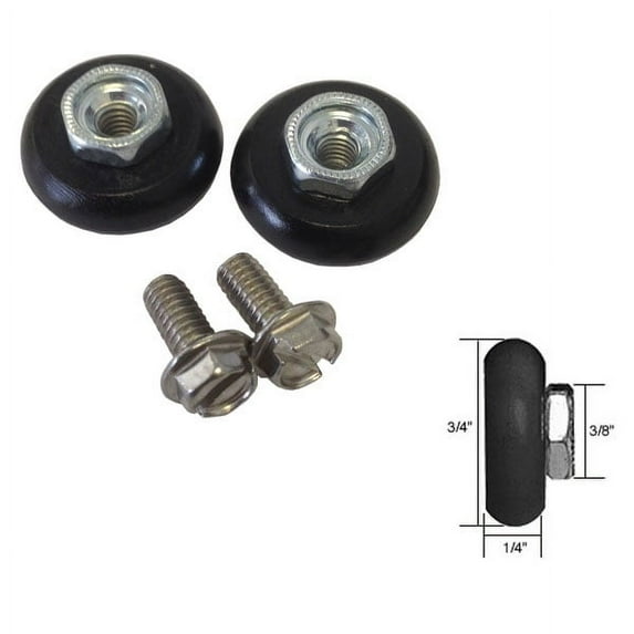 Gordon Glass® Black 3/4" Oval Nylon B.B. Roller; Threaded Hex Hub for Sliding Shower Door - Pack of 2