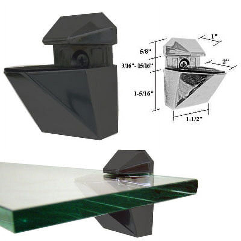 Gordon Glass® Black Adjustable Glass or Wood Shelf Brackets - Pair